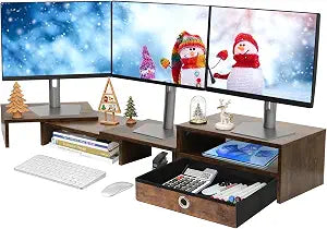 Monitor Riser for 3 Monitors, Angle Adjustable Monitor Stand with Drawer