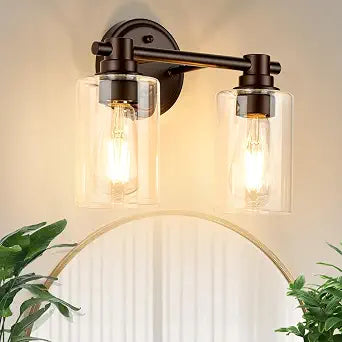Bathroom Light Fixtures Wall Sconce Light with Clear Glass Oil Rubbed Bronze 2 Lights Bathroom Lighting Over Mirror Vanity Lights for Living Room,Bedroom,Restroom,Hallway E26 Base