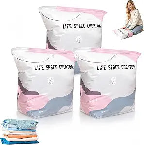 3PC Vacuum Storage Bags for Clothes, Cube Vacuum Seal Bags, No Pump, Press & seal, Needed Airtight Storage Bags for Clothing, Bedding, Quilts, Closet Home Organization (Medium)
