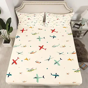 Feelyou Aircraft Fitted Sheet Twin Size for Kids Boys Girls Teens Airplane