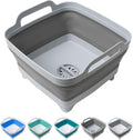 Tiawudi Dishpan for Washing Dishes, 2.4Gal/9L Wash Basin with Draining Plug Carry Handles, Collapsible Bucket for Cleaning, Portable Sink, Foldable Plastic Tub, 1PC