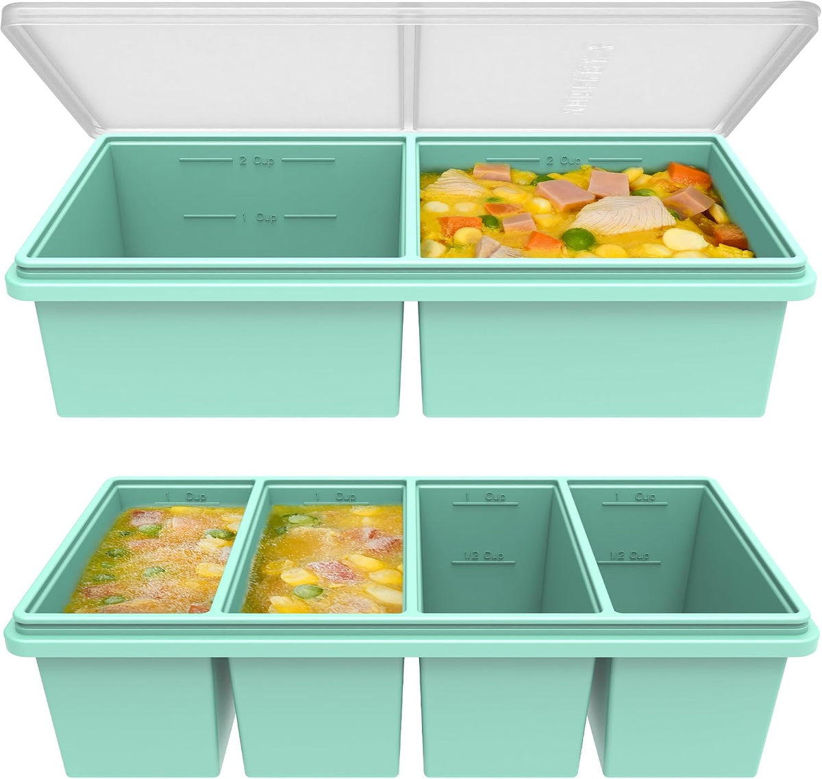 Silicone Soup Freezer Molds with Lids, 2 Cup & 1 Cup Combo, 2 Pack
