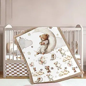 Hosuly 3 Pcs Bear Crib Bedding Set Nursery,Brown,Teddy Bear