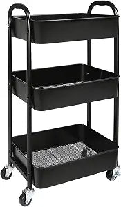 3-Tier Rolling Utility Cart with Caster Wheels Easy Assembly, Black