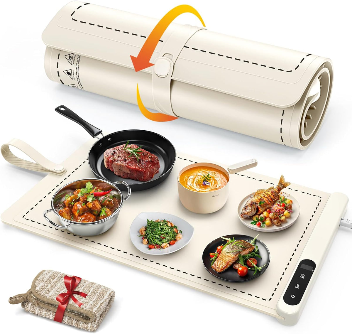 FYY Warming Mat for Food 24"x15", Rapid and Full Surface Heating Beige