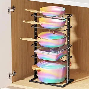LAMU Pots and Pans Organizer Under Cabinet, 5 -Tier Dual-Pillar Design