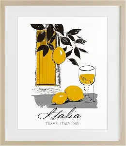 Travel Italia Lemons Vintage Map, 13 x 16 Inch Framed Print Under Glass