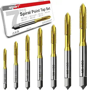 7Pcs Metric Thread Tap Set, Titanium Coated HSS 6542 Thread Milling Taps