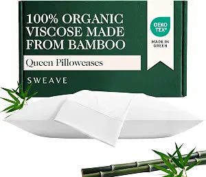 100% Organically Grown Bamboo Viscose Queen Pillowcases, 2Pcs, White