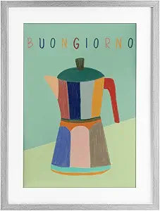 Buongiorno Espresso Coffeepot, 14 x 20 Inch Framed Print Under Glass