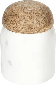 Creative Co-Op Marble and Mango Wood Pinch Pot with Lid, White and Natural