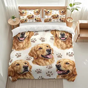Dog Lover Cute Dogs Pattern Duvet Cover Set, 3 Piece Decorative Soft Bedding Set (1 Duvet Cover and 2 Pillowcases), Cute Comforter Cover Set for Gift Bedroom Decoration