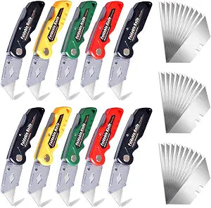 10-Pack Heavy Duty Folding Box Cutter Set, Utility Razor Knife
