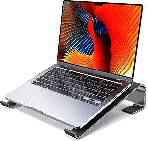 MOKURU Laptop Riser for Desk - Aluminum Ergonomic Computer Stand for Laptop Cooling - Compatible with MacBook Pro/Air, Dell, HP, Lenovo, 10-17.3'', Black