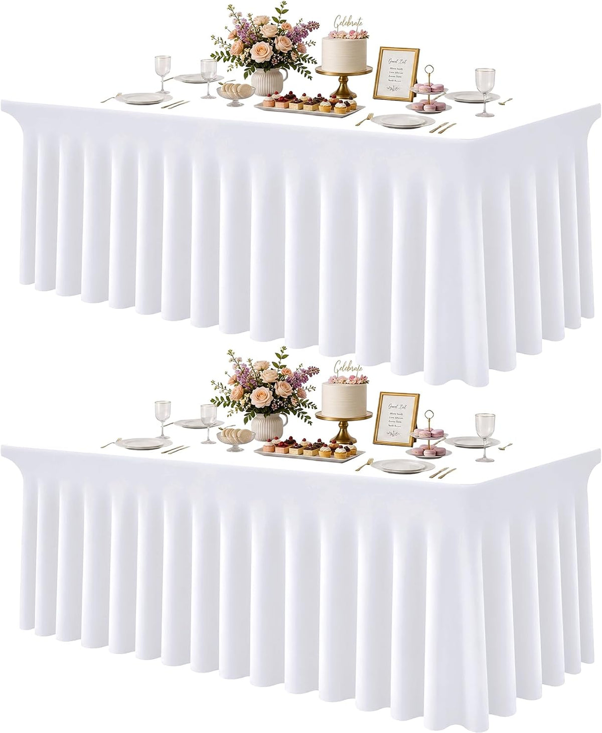 White Spandex Table Cloths for 6 Foot Rectangle Tables 2 Packs