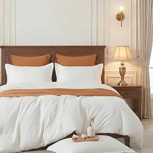 Duvet Cover Set 100% Washed Cotton Linen Like King Size Natural White