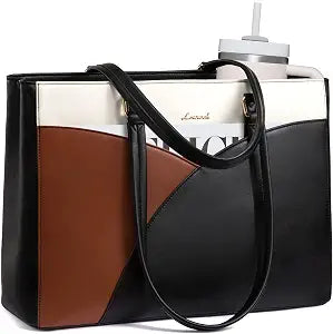 LOVEVOOK Laptop Bag for Women Laptop Tote Bag,15.6 Inch Black-White-Brown