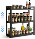 3-Tier Adjustable Spice Rack Wall Mount, Heavy Duty Carbon Steel Countertop Spice Rack for Countertop or Wall, Multi-Functional Seasoning Organizer & Wall Mounted Spice Rack for Kitchen Storage, Black