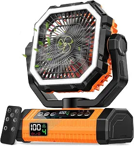 Camping Fan Rechargeable, 20000mAh Battery Powered Fan with Remote, Orange
