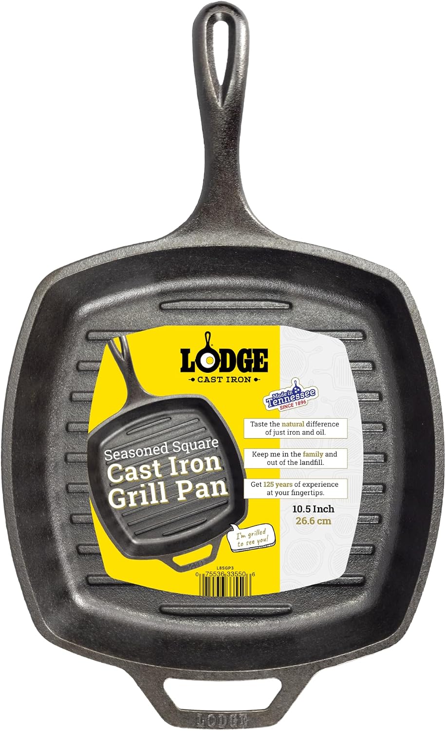 Lodge Square Cast Iron Grill Pan, PFAS-Free, 10.5 Inches