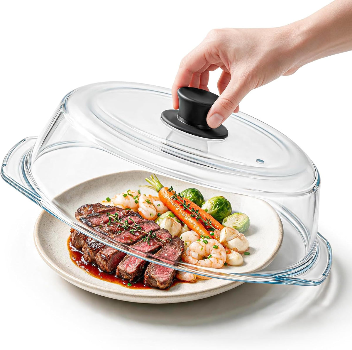 WhiteRhino Glass Microwave Splatter Cover for Food,10in Plate Guard Lid