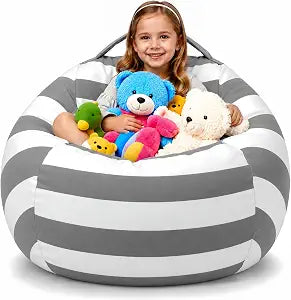 Amzlink Stuffed Animal Storage Bean Bag Chair Cover for Kids - Stuffable Zipper Beanbag for Organizing Children Plush Toys, Heavy Duty Cotton Canvas, Ideal for Bedroom Classroom(X-Large for Kids)
