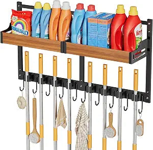 Broom Holder Wall Mount, Broom and Mop Organizer Wall Hanging with Shelf