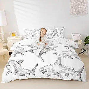 Erosebridal Teens Shark Bedding Set, Ocean Life Duvet Cover for Kids Boys Girls Adult Dolphin Whale Comforter Cover Queen Size Marine Life Sea Animal Bedspread Cover 3 Pcs with 2 Pillow Cases