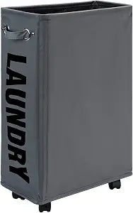 DOKEHOM 52L Slim Rolling Laundry Basket Hamper, Narrow on Wheels, Grey