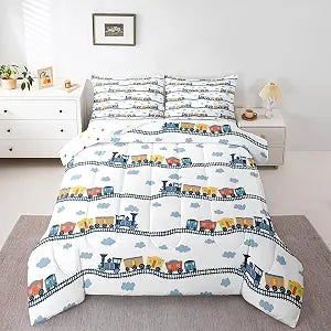 Erosebridal Cartoon Train Comforter Set Full Size 3 Piece Bedding Set
