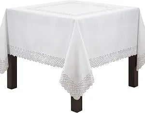 Saro Lifestyle Braid Embroidered Tablecloth, 70", Silver
