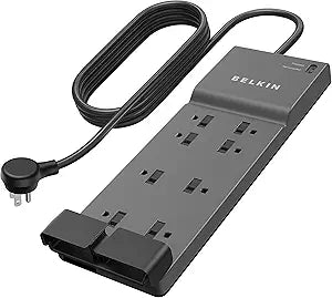 Belkin Power Strip Surge Protector with 8 Outlets, 6 ft Long Flat Plug Heavy Duty Extension Cord + Overload Protection for Home, Office, Travel, Compuer Desktop & Phone Charging Brick (3,550 Joules)