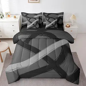 jejeloiu Grey Black Stripes Comforter Set Full Size 7 Pieces Bed in a Bag
