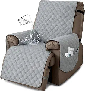 Recliner Chair Covers Waterproof,Recliner Cover Non-Slip Pet Cover for Recliner Chair Washable Chair Seat Cover with Elastic Straps for Kids, Dogs, Pets (Light Grey, 28")