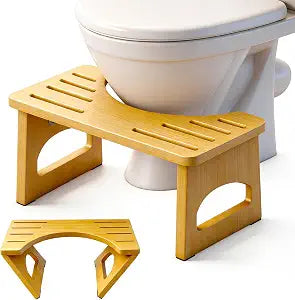 JACNITAD Foldable Toilet Stool, Poop Stool for Bathroom, Bamboo Toilet Stool Squat Adult, Collapsible Squat Potty Stool with Non-Slip Strip - Improve Squatting Posture and Comfort, 7 Inch, Wood
