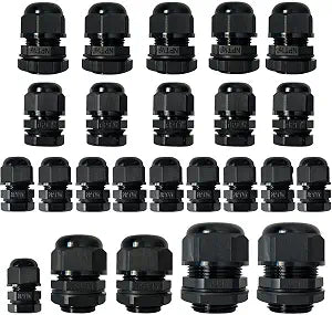 24P Black Cable Glands Adjustable NPT Waterproof Glands 1/2" 3/8" 1/4" 3/4" 1" Cord Grip Strain Relief Wire Plastic Cable Connector NPT Waterproof Grommet Electrical Conduit Fitting Bulkhead Connector