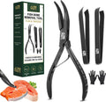 Fish Bone Pliers/Tweezers - Serrated Jaw Plier + Flat & Slant Tweezers | Stainless Steel Pin Bone Remover & Deboning Tools for Salmon, Trout & All Seafood