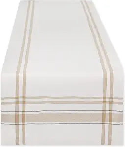 DII French Stripe Dining Table Collection Farmhouse Style Table Runner, 14x72 Inches, White Chambray
