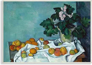 Stupell Industries Still Life with Apples and Flowers Painting Wall Plaque Art by Paul Czanne, 10 x 0.5 x 15, Multi-Color