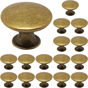 Brass Cabinet Knobs 16 Pcs, Round Drawer Knob Kitchen Drawer Knobs, Single Hole Cupboard Cabinet Door Knob Dresser Drawers Pulls Handles