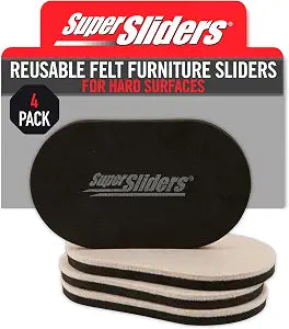 Super Sliders 3-1/2" x 6" Small Oval Reusable Felt Furniture Sliders for Hard Surfaces, Anti-Slip Protective Furniture Moving Pads for Beds, Sofas, Dressers, Set of 4, Beige