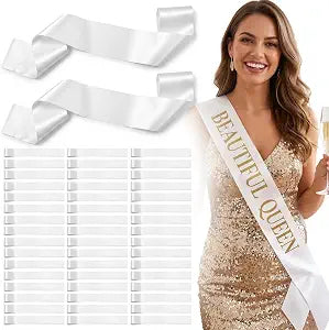 50 Pcs White Sash Blank Satin Pageant Sash 2026 Bulk White Sashes Blank for DIY Homecoming Wedding Birthday Party Decor
