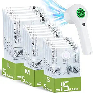 Travel Vacuum Storage Bag with Rechargeable Cordless Pump, 15 Pack Vacuum Seal Space Saver Bags for Clothing Clothes Luggage & Suitcase Compression Packing