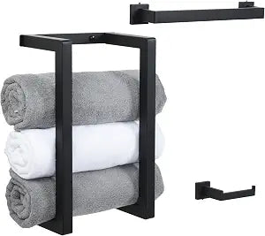 OTraki Towel Rack for Rolled Towels, Towel Racks for Bathroom Wall Mounted Towel Storage Organizer Holder & Towel Hanger & Toilet Paper Modern Bath Towel Holder for Small Space Bathroom Black (3 Pack)