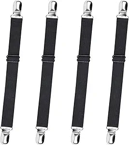 Sopito Sheet Straps, Adjustable Elastic Bed Sheet Holder, 4pcs Black