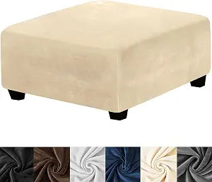 HFCNMY Ottoman Cover,Stretch Velvet Square Ottoman Cover Thick Ottoman Slipcover Square Washable Storage Foot Stool Cover with Elastic Bottom for Living Room Beige X-Large