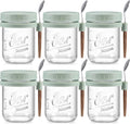 6 Pack Overnight Oats Containers with Lids and Spoons, 16 oz Glass Mason Overnight Oats Jars, Large Capacity Airtight Jars for Milk, Cereal, Fruit(Green)