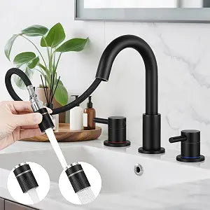 8 Inch Pull Down Bathroom Faucet 3 Hole,Bathroom Sink Faucet Black