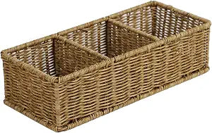 Waterproof Wicker Bathroom Basket with 3 Compartments, Light Brown