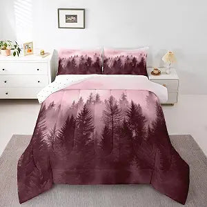 jejeloiu Mountain Comforter Set Foggy Mountain Bedding Set Twin Size